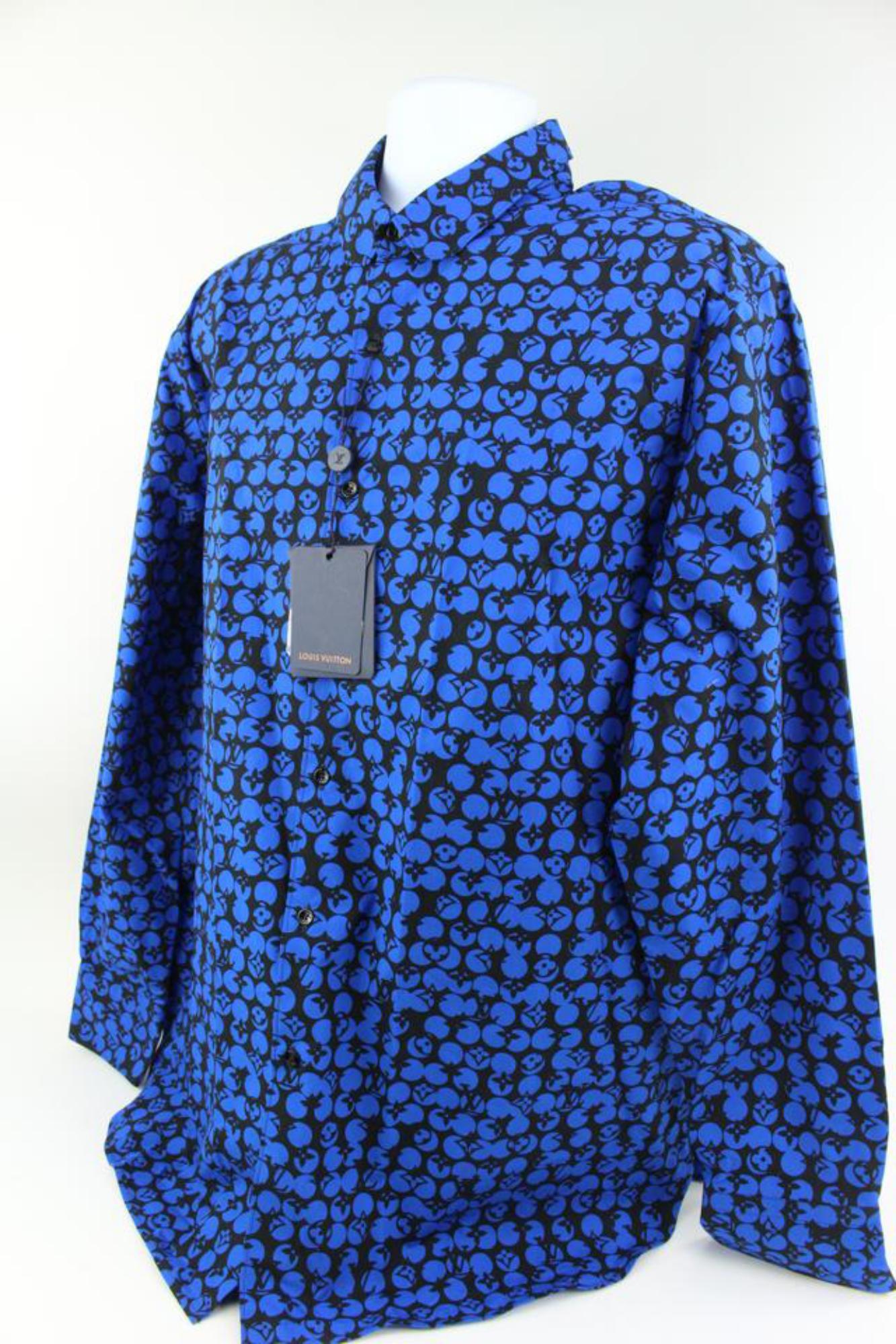 Louis Vuitton Men's XXL Blue Black LV Monogram DNA Long Sleeve Button Shirt 8lv2 5