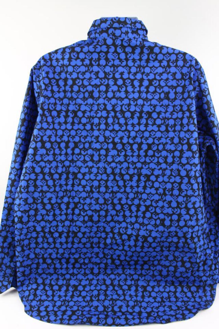 Louis Vuitton Men's XXL Blue Black LV Monogram DNA Long Sleeve Button Shirt  8lv2 at 1stDibs