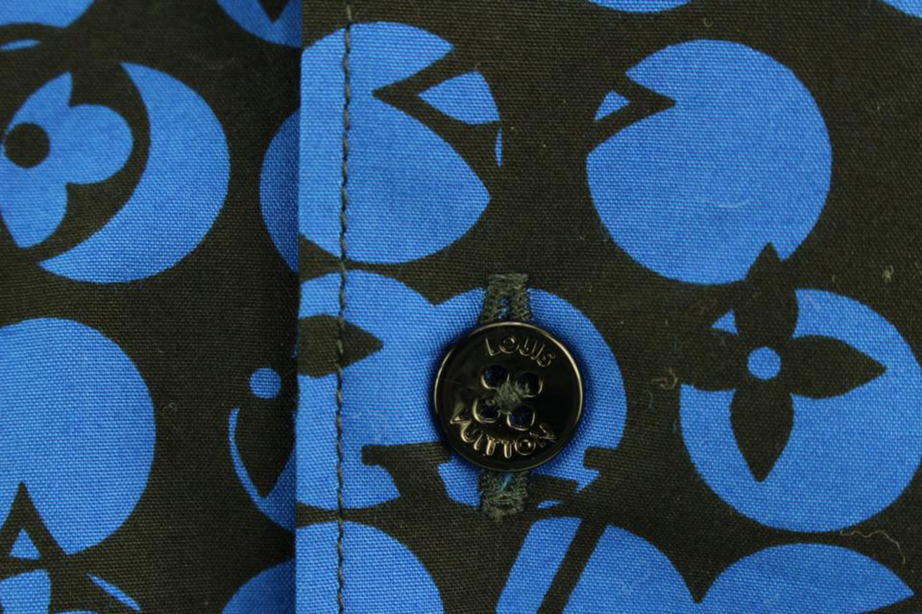 Louis Vuitton Men's XXL Blue Black LV Monogram DNA Long Sleeve Button Shirt 8lv2 In New Condition In Dix hills, NY