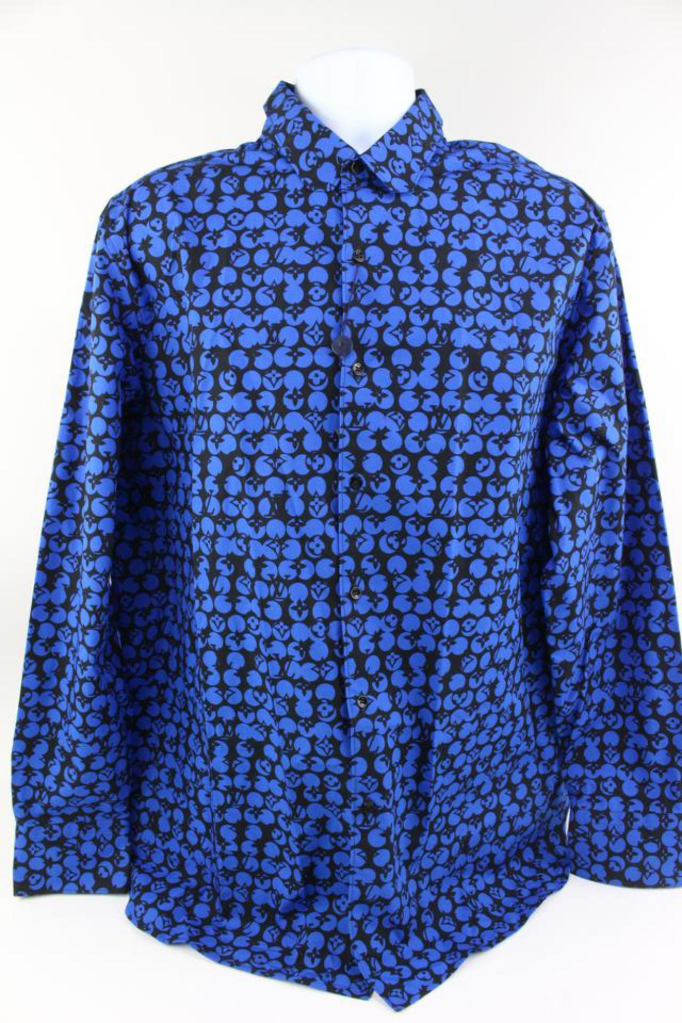 Louis Vuitton Men's XXL Blue Black LV Monogram DNA Long Sleeve Button Shirt 8lv2 2