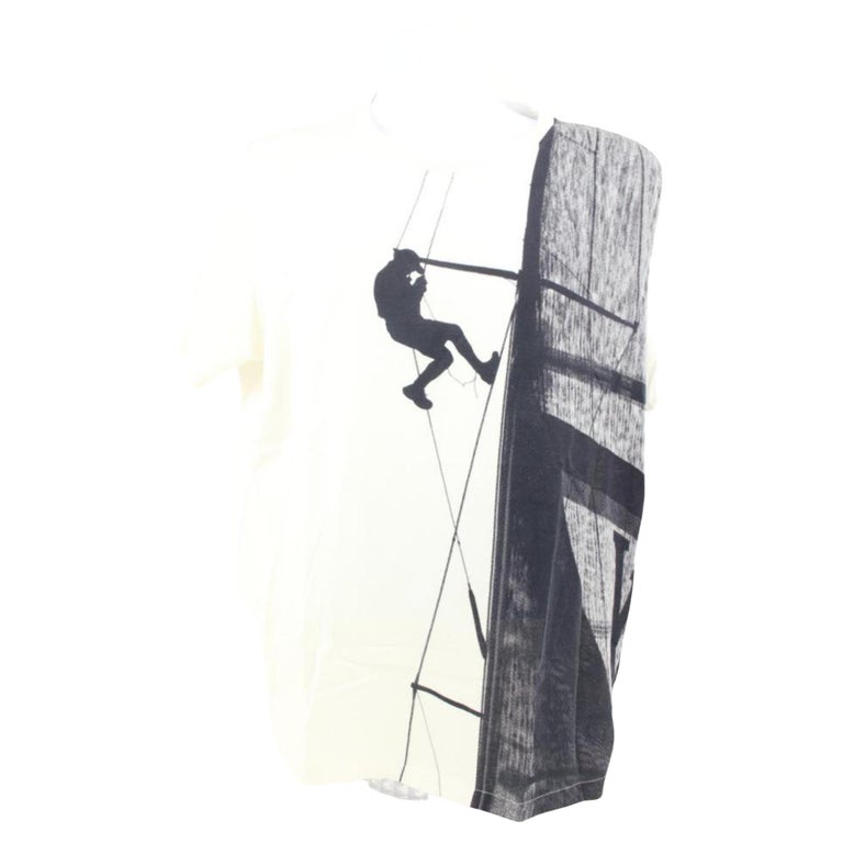 Louis Vuitton Men's XXL White x Navy Scaffolding Climbing Man T-Shirt Tee  119lv6