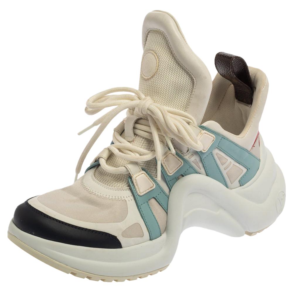 Louis Vuitton Blue Leather And Grey Monogram Canvas Lace Up Sneakers ...