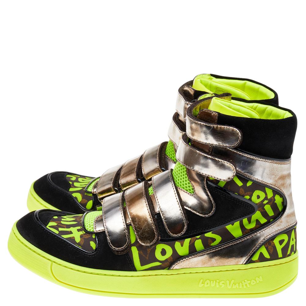 Green Louis Vuitton Mesh Neon Graffiti Stephen Sprouse High Top Sneakers Size 37