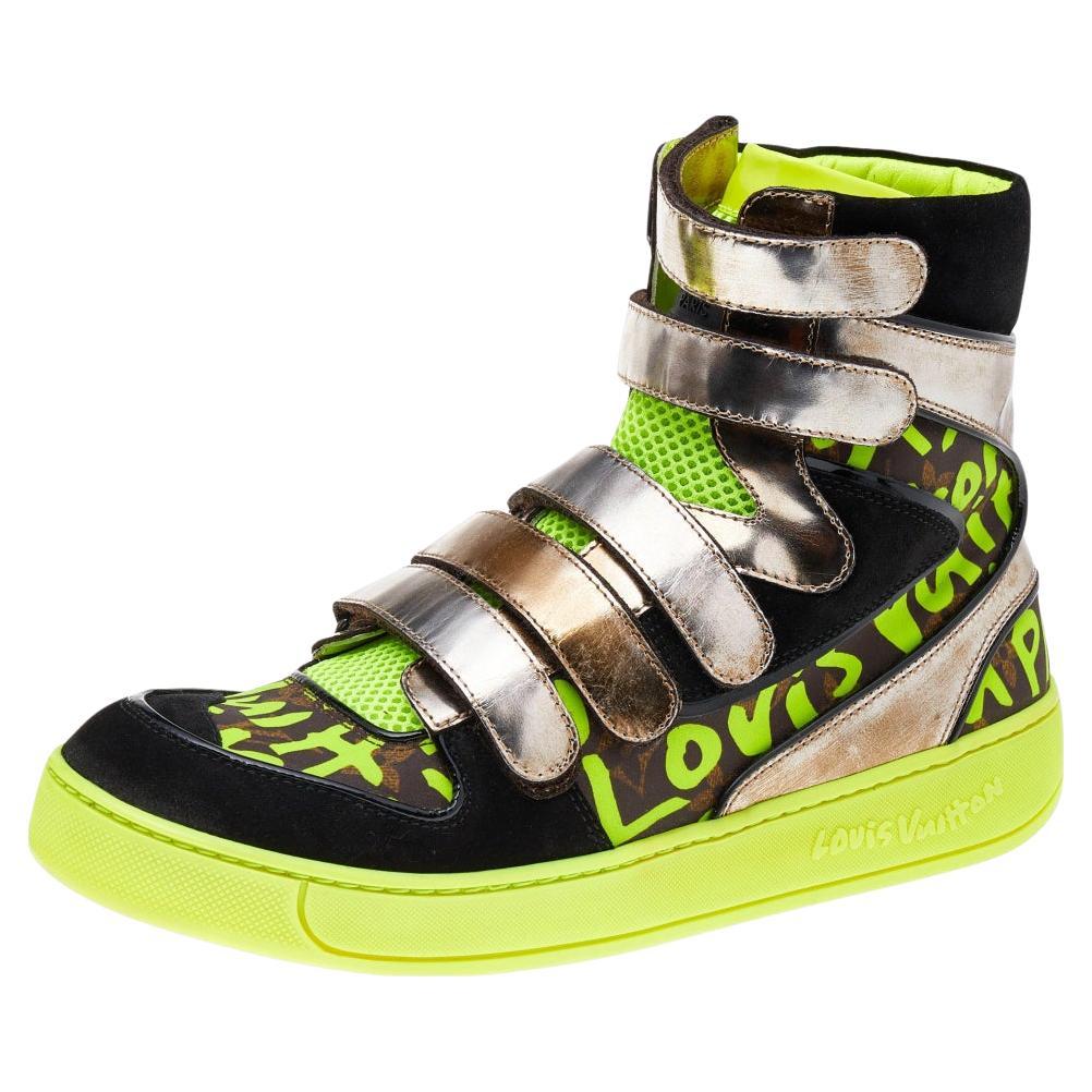 Black w/neon green details mid top trainers sneakers unisex ' MILLENIUM  SNEAKER' - Louis Vuitton ($1,360.00)