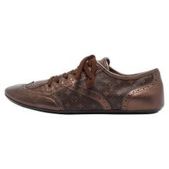 Louis Vuitton Metallic Bronze Monogram Leather 
Canvas Lace Up Sneakers Size 39