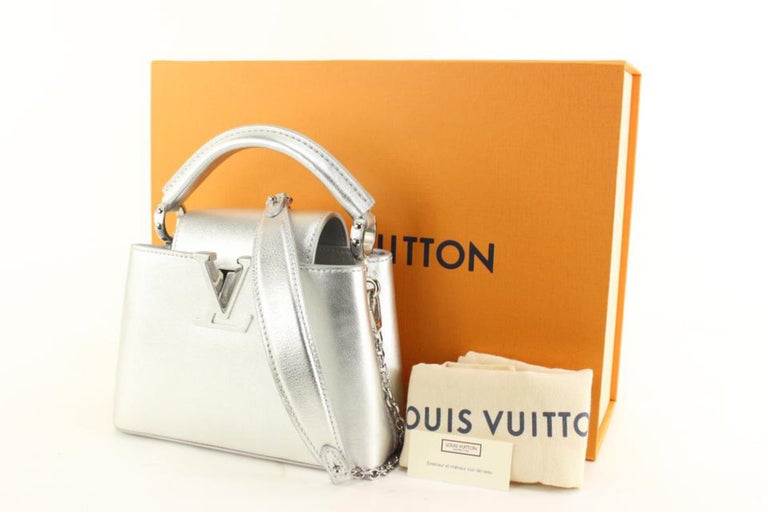 Louis Vuitton Metallic Calfskin Mini Capucines Silver Crossbody Chain  65lk718s For Sale at 1stDibs