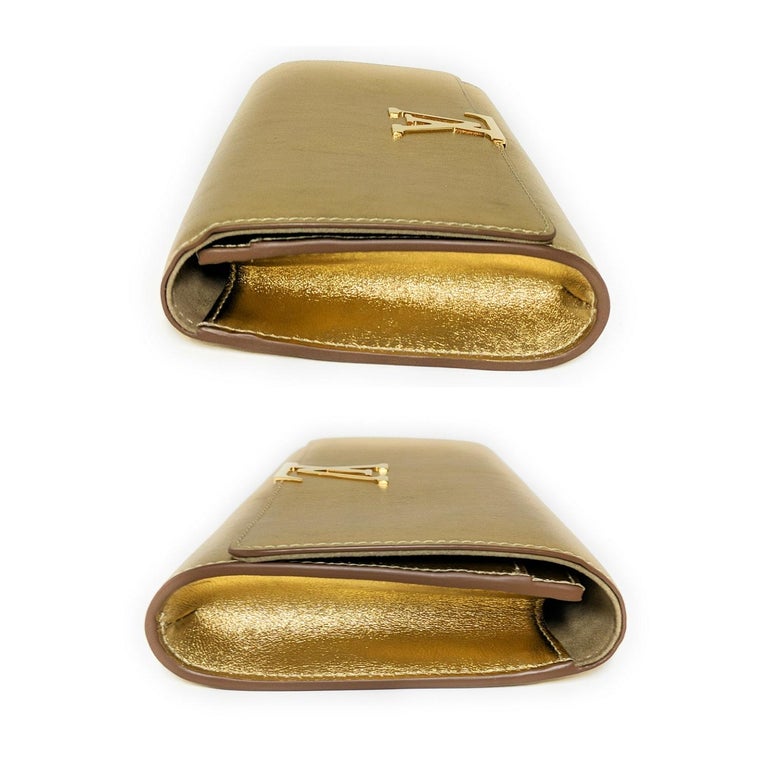 Brown Louis Vuitton Metallic Gold Calfskin Louise E/W Clutch For Sale