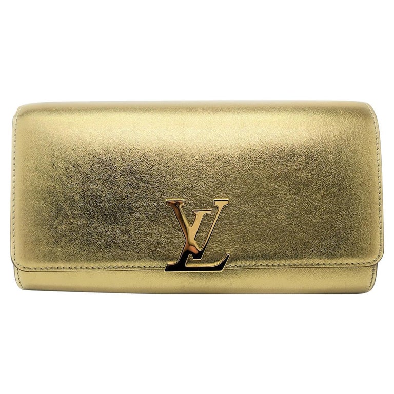 Louis Vuitton Metallic Gold Calfskin Louise E/W Clutch For Sale