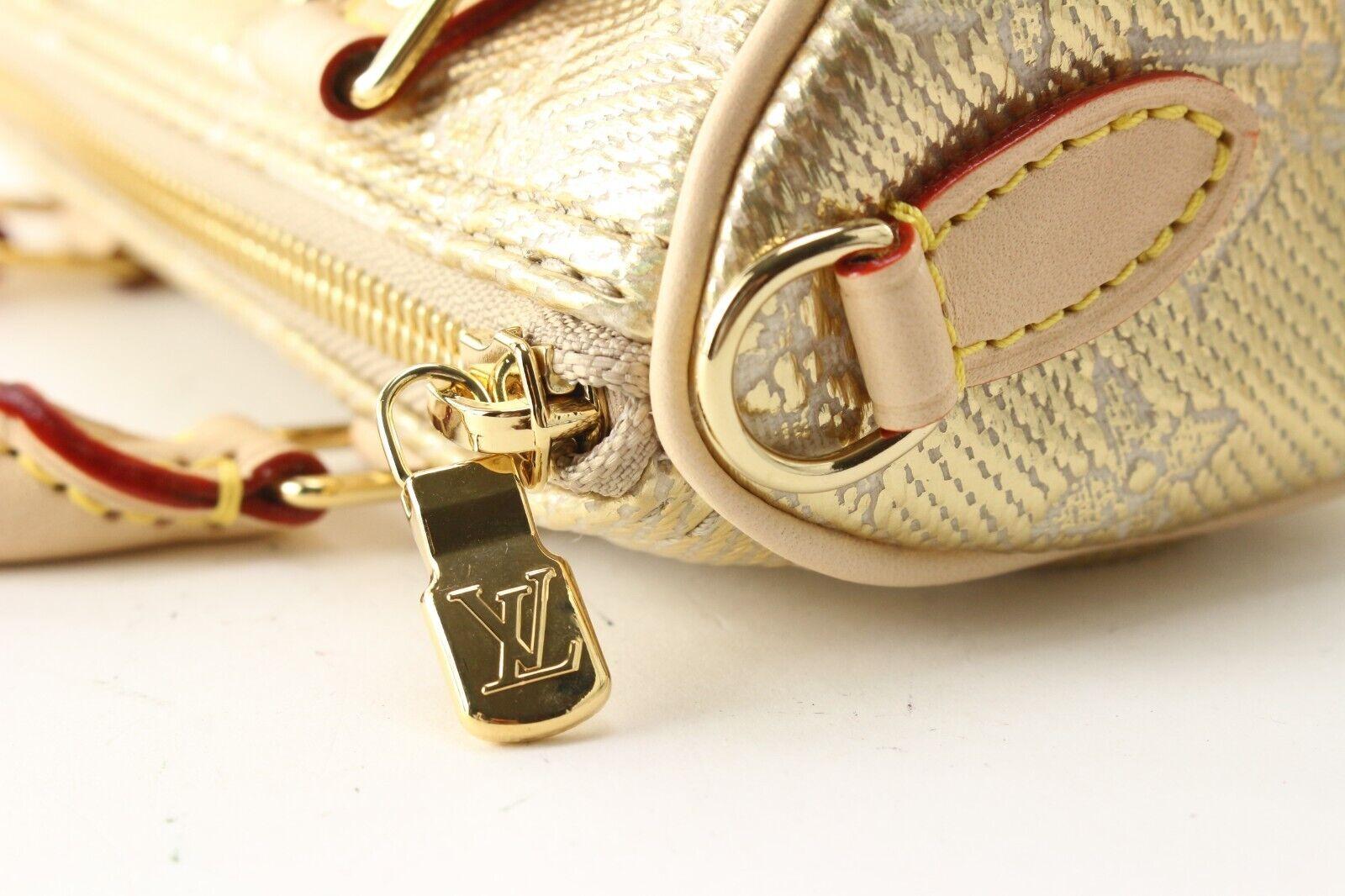 Louis Vuitton Metallic Gold Denim Monogram Nano Speedy Bandouliere 2LV627K For Sale 8