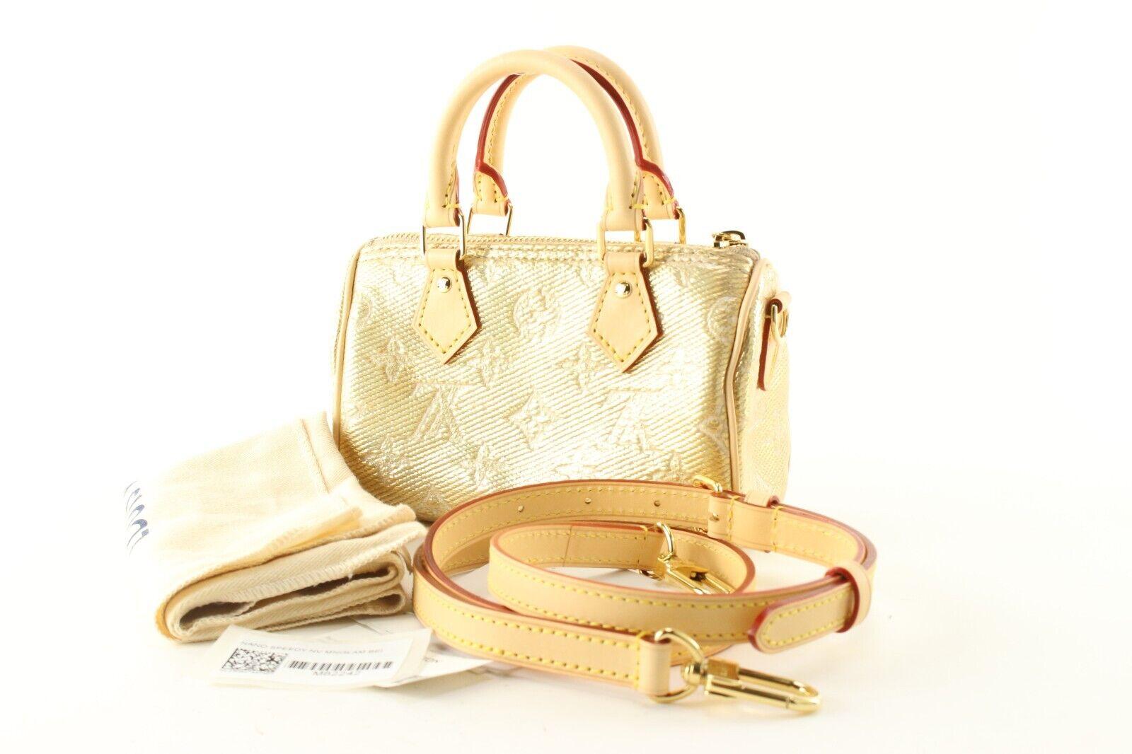 Sold at Auction: Louis Vuitton, Louis Vuitton Pink Monogram Denim Nano  Speedy Bandoulière Bag with Gold Hardware