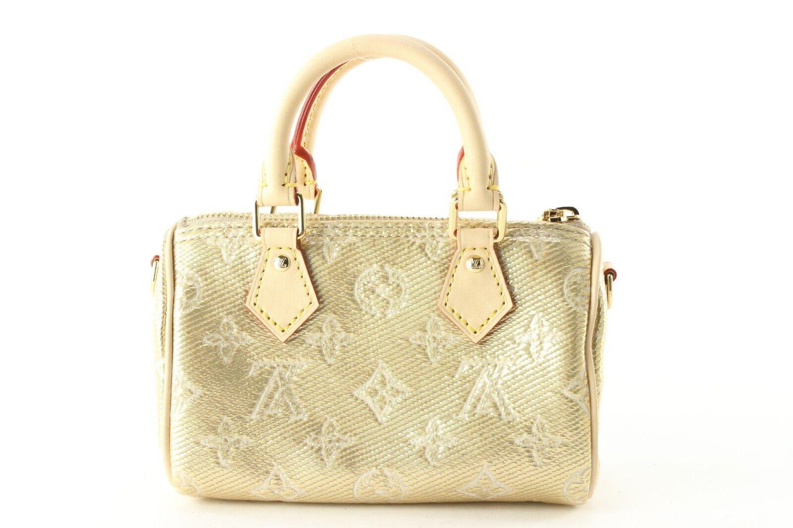 Metallic Gold Denim Monogramm Nano Speedy Bandouliere von Louis Vuitton 2LV627K im Angebot 1