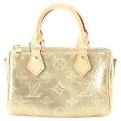 Used Louis Vuitton Metallic Gold Denim Monogram Nano Speedy Bandouliere 2LV627K