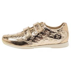 Louis Vuitton Metallic Gold Embossed Leather Velcro Strap Sneakers Size 40.5