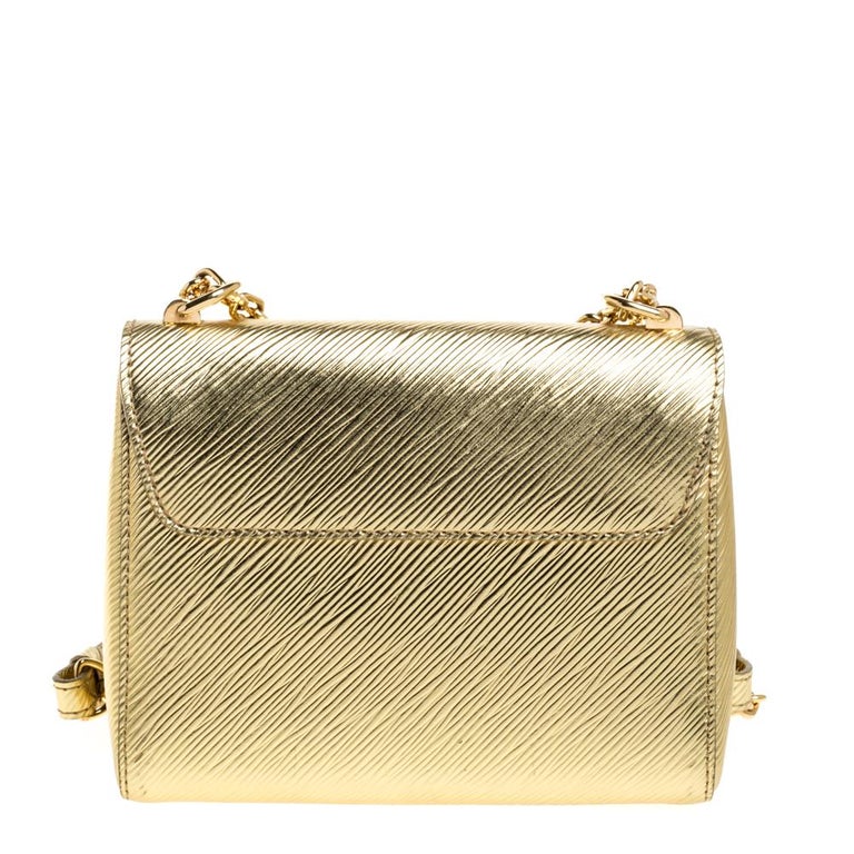 Louis Vuitton. Lv woman twist MM epi leather mix gold silver chain shoulder  bag M50282/58411
