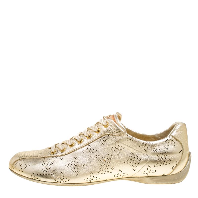 Louis Vuitton Metallic Gold Leather Perforated Leather Sneakers Size 38 1