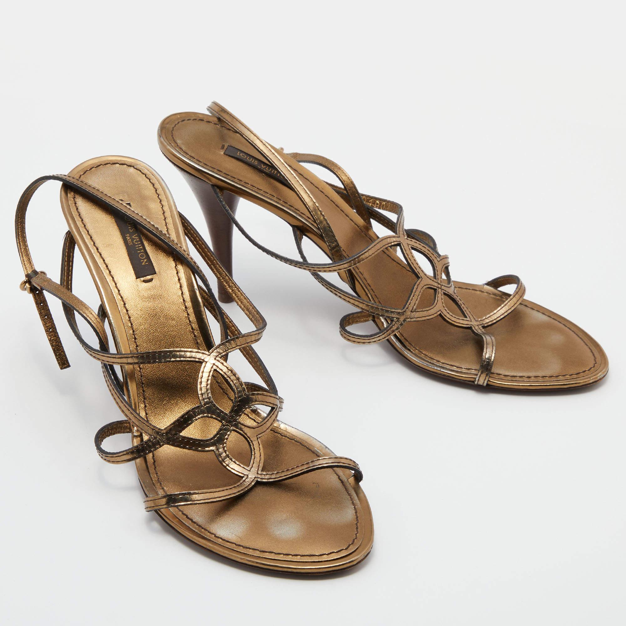 Louis Vuitton Metallic Gold Leather Strappy Sandals Size 42 2