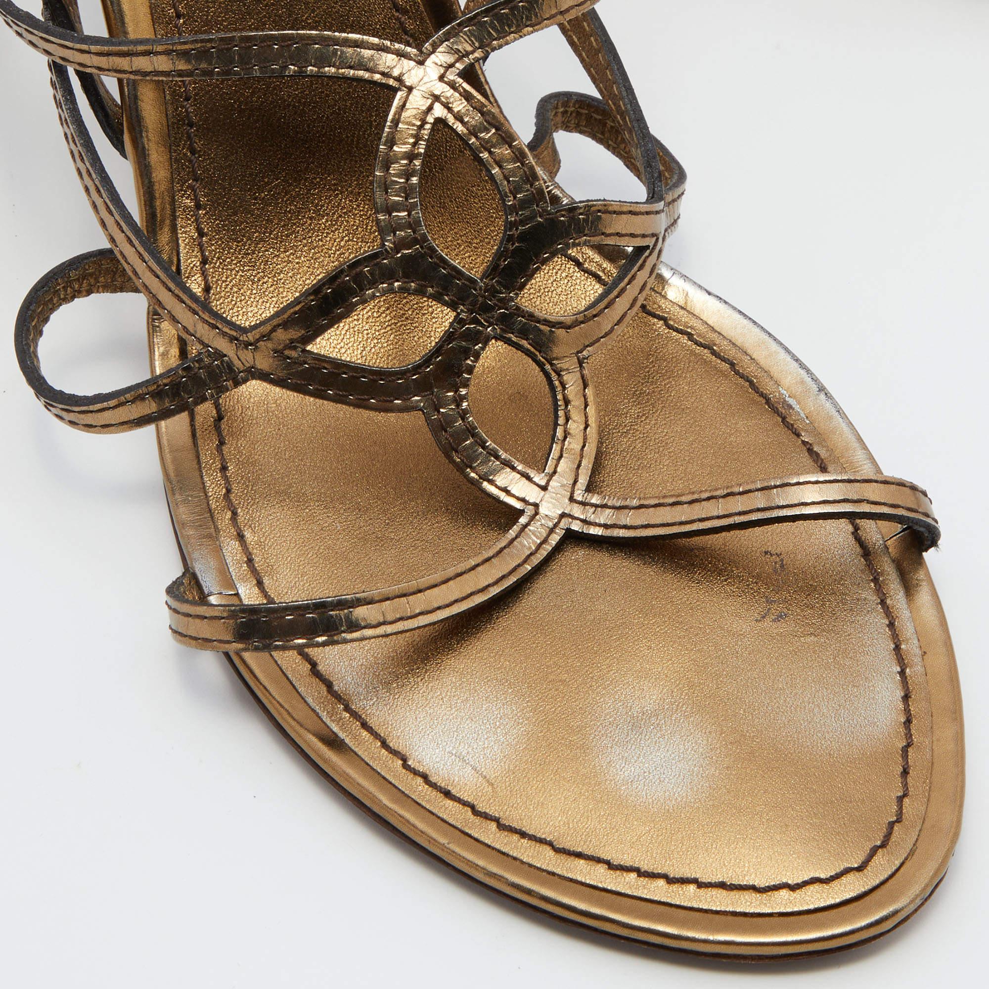 Louis Vuitton Metallic Gold Leather Strappy Sandals Size 42 4