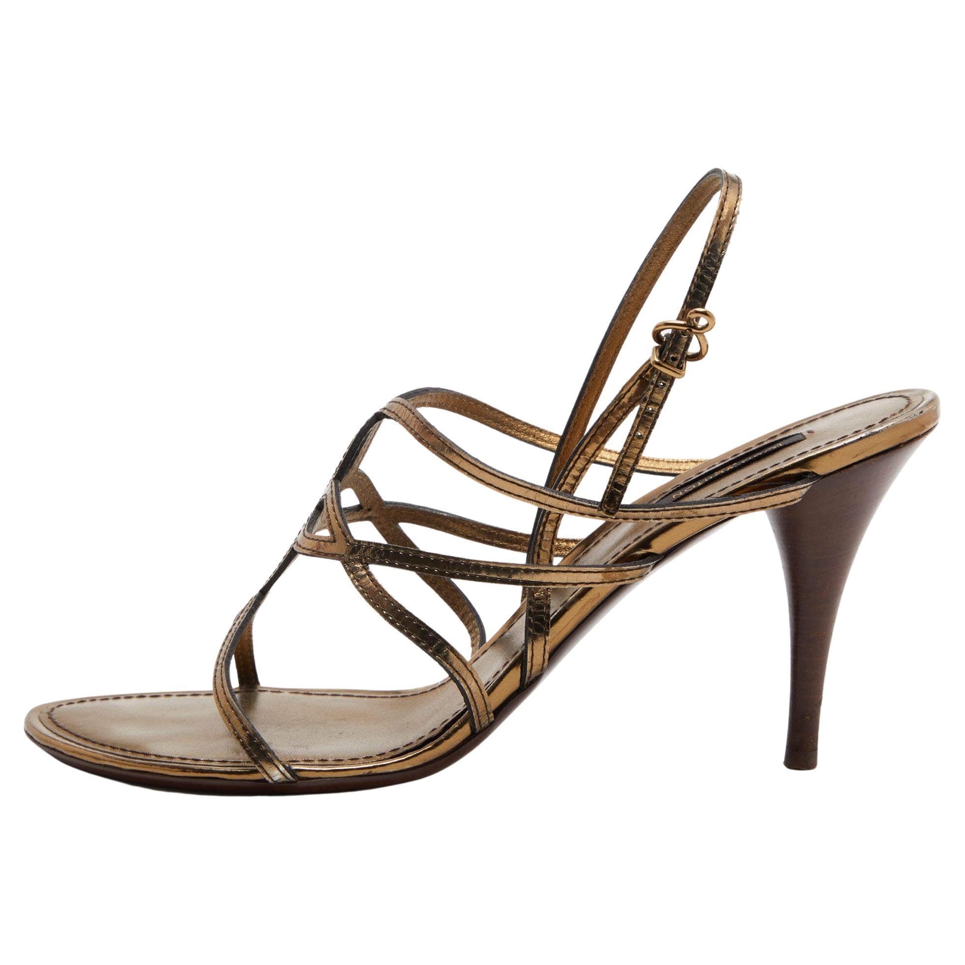 Louis Vuitton Metallic Gold Leather Strappy Sandals Size 42