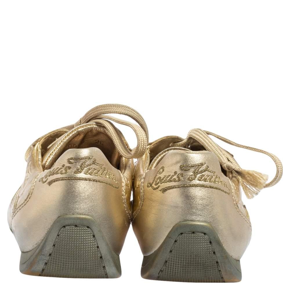 Louis Vuitton Metallic Gold Monogram Embossed Leather Trainers Sneakers Size 36 1