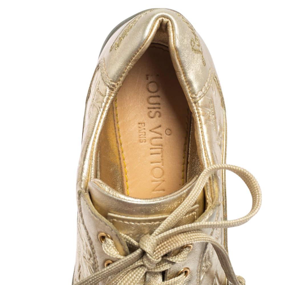 Louis Vuitton Metallic Gold Monogram Embossed Leather Trainers Sneakers Size 36 3