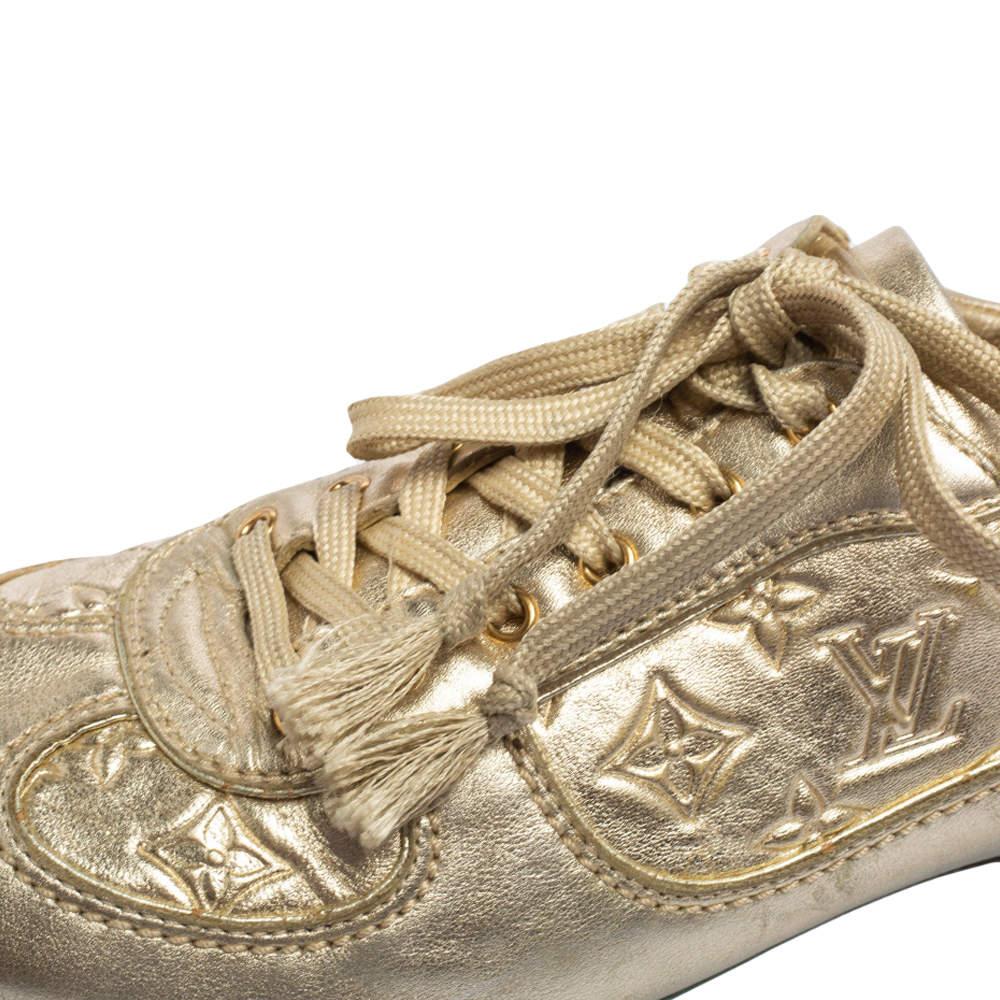 Louis Vuitton Metallic Gold Monogram Embossed Leather Trainers Sneakers Size 36 4