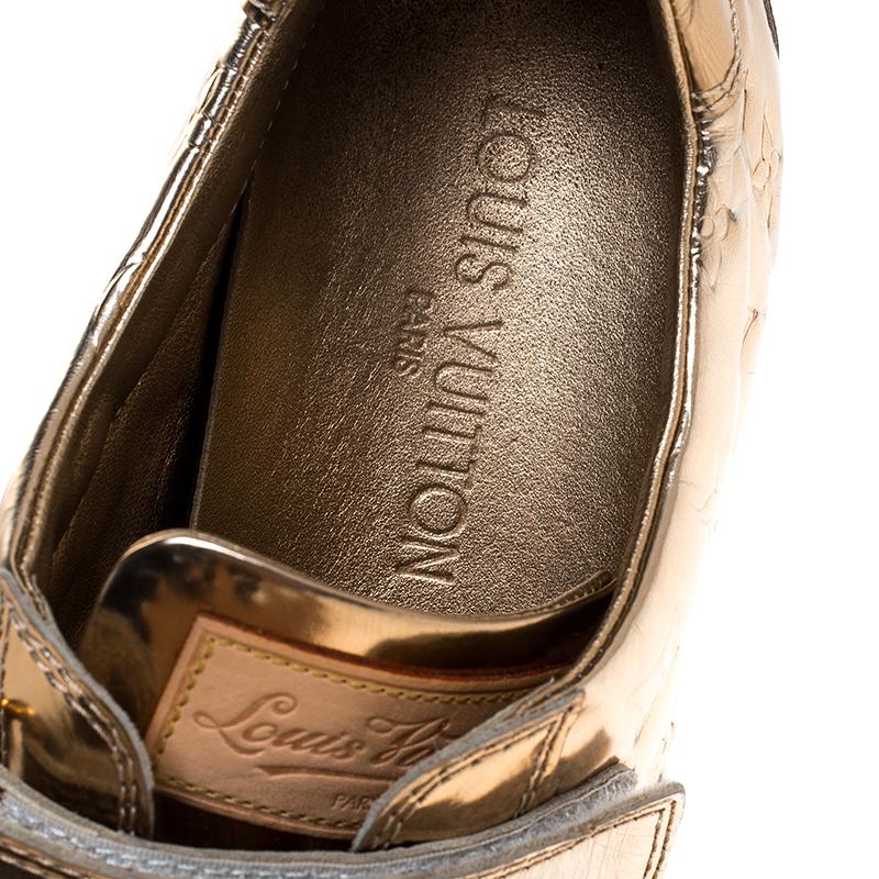 Louis Vuitton Metallic Gold Monogram Mirror Tennis Shoes Size 37.5 In Good Condition In Dubai, Al Qouz 2