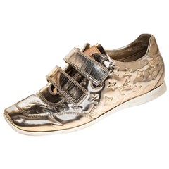 Used Louis Vuitton Metallic Gold Monogram Mirror Tennis Shoes Size 37.5
