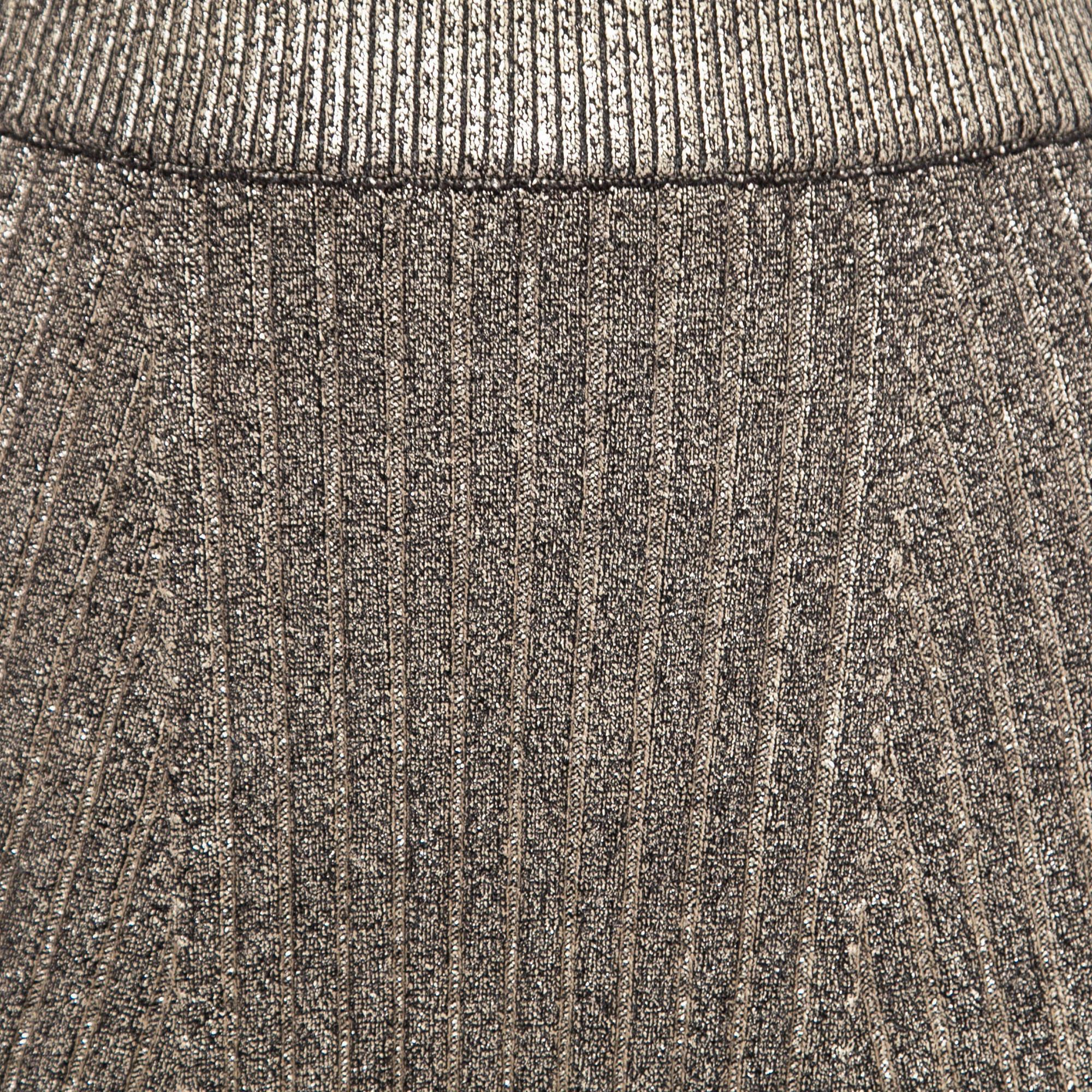 Louis Vuitton Falda de punto de canalé dorada metalizada L Gris