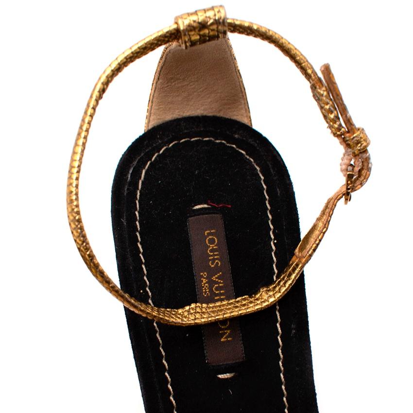 Louis Vuitton Metallic Gold Sandals with Horse Leg Stiletto Heel For Sale 3