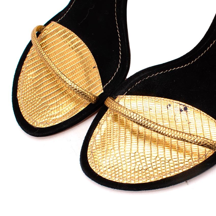 Black Louis Vuitton Metallic Gold Sandals with Horse Leg Stiletto Heel For Sale