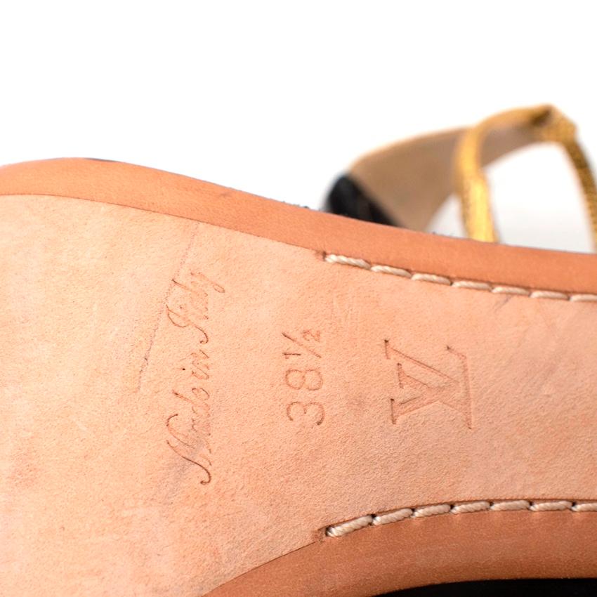 Louis Vuitton Metallic Gold Sandals with Horse Leg Stiletto Heel For Sale 1