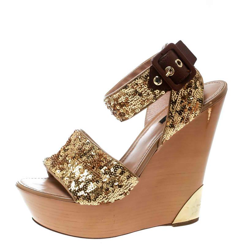 gold sequin wedges