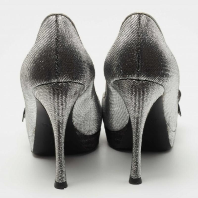 Donna Louis Vuitton Pumps Peep Toe in tessuto lurex grigio/nero metallizzato misura 38 in vendita