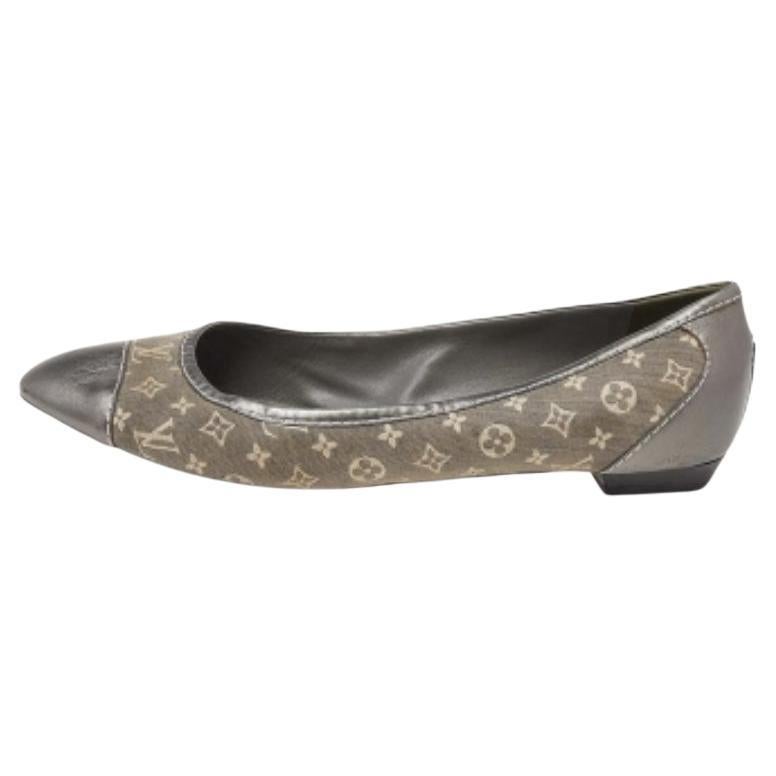 Louis Vuitton Metallic Grey Monogram Canvas and Leather Ballet Flats Size 37.5