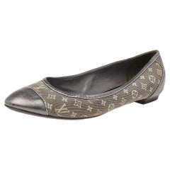 Louis Vuitton - Chausssures de ballet en toile et cuir avec monogramme gris métallisé, taille 37,5