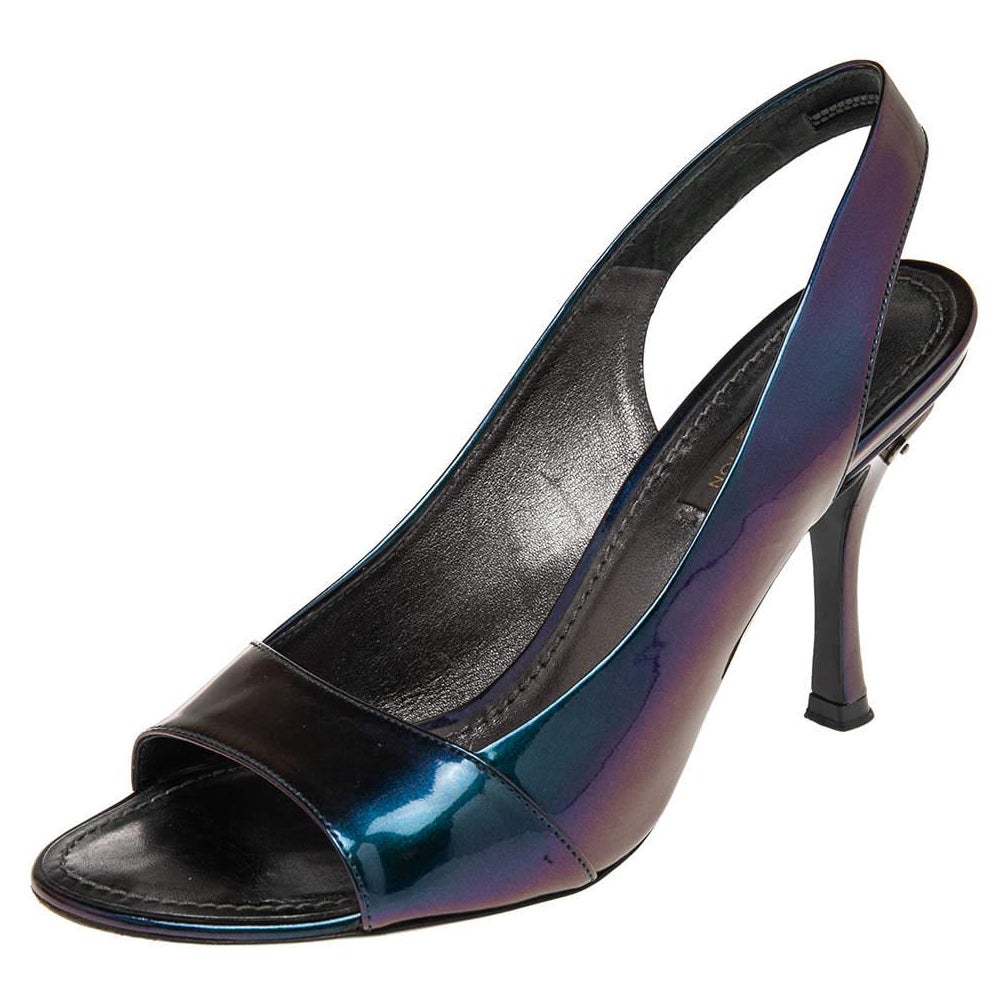 Louis Vuitton Metallic Iridescent Patent Leather Slingback Sandals Size 37