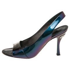Louis Vuitton Metallic Iridescent Patent Leather Slingback Sandals Size 37