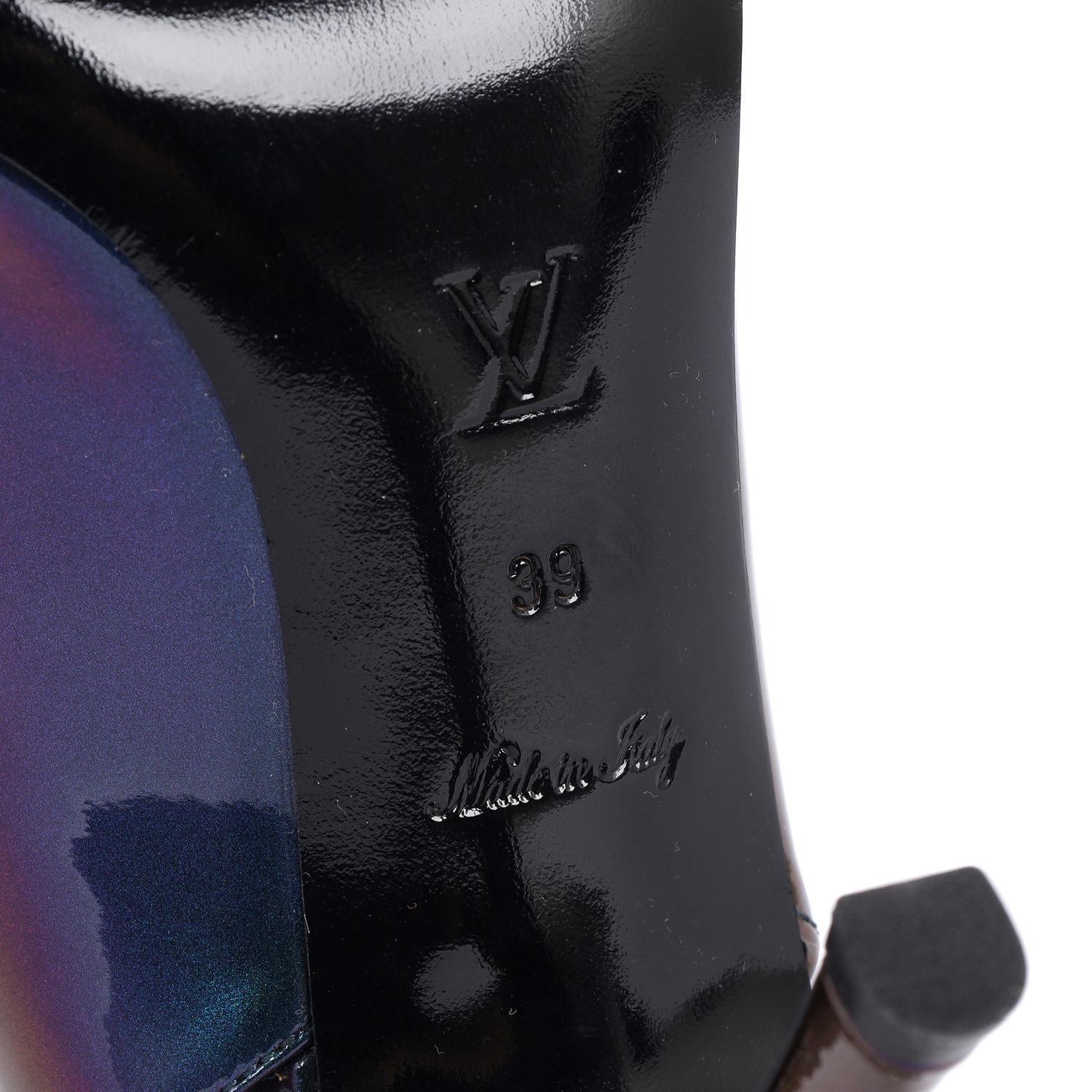 LOUIS VUITTON Metallic Iridescent Patent Leather Slingback Sandals Size 39 For Sale 7