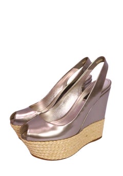Louis Vuitton Metallic Leather Raffia Platform Wedge - EU 36