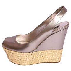 Louis Vuitton Metallic Leather Raffia Platform Wedge - EU 36