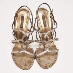 Louis Vuitton Metallic Leather Strappy Sandals Size 37.5