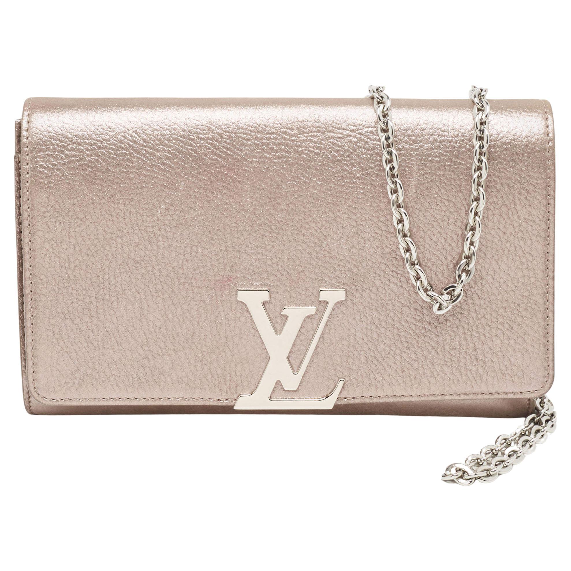 Louis Vuitton Metallic Pink Iridescent Leather Chain Louise Clutch For Sale