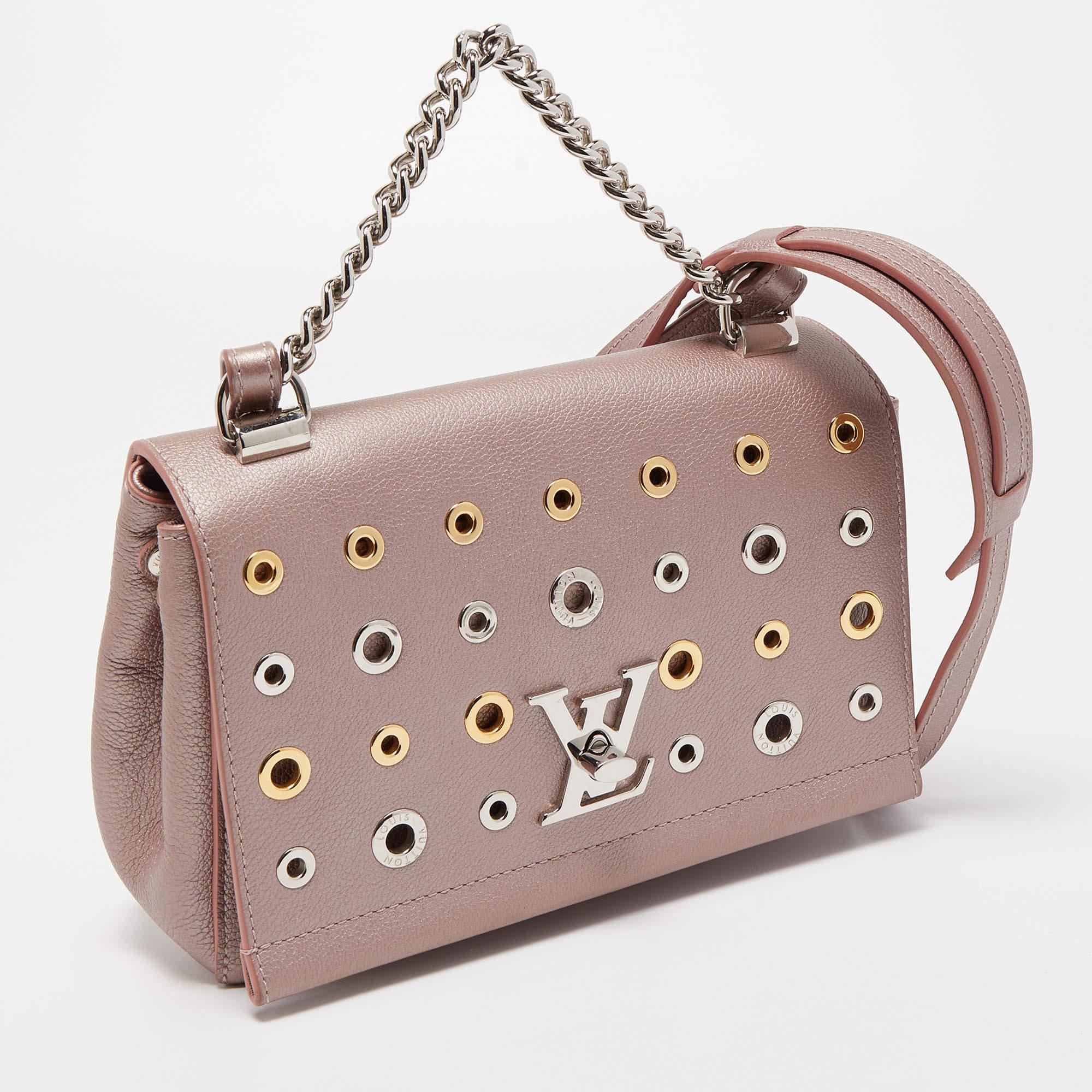 Women's Louis Vuitton Metallic Pink Leather Eyelets Lockme II Bag