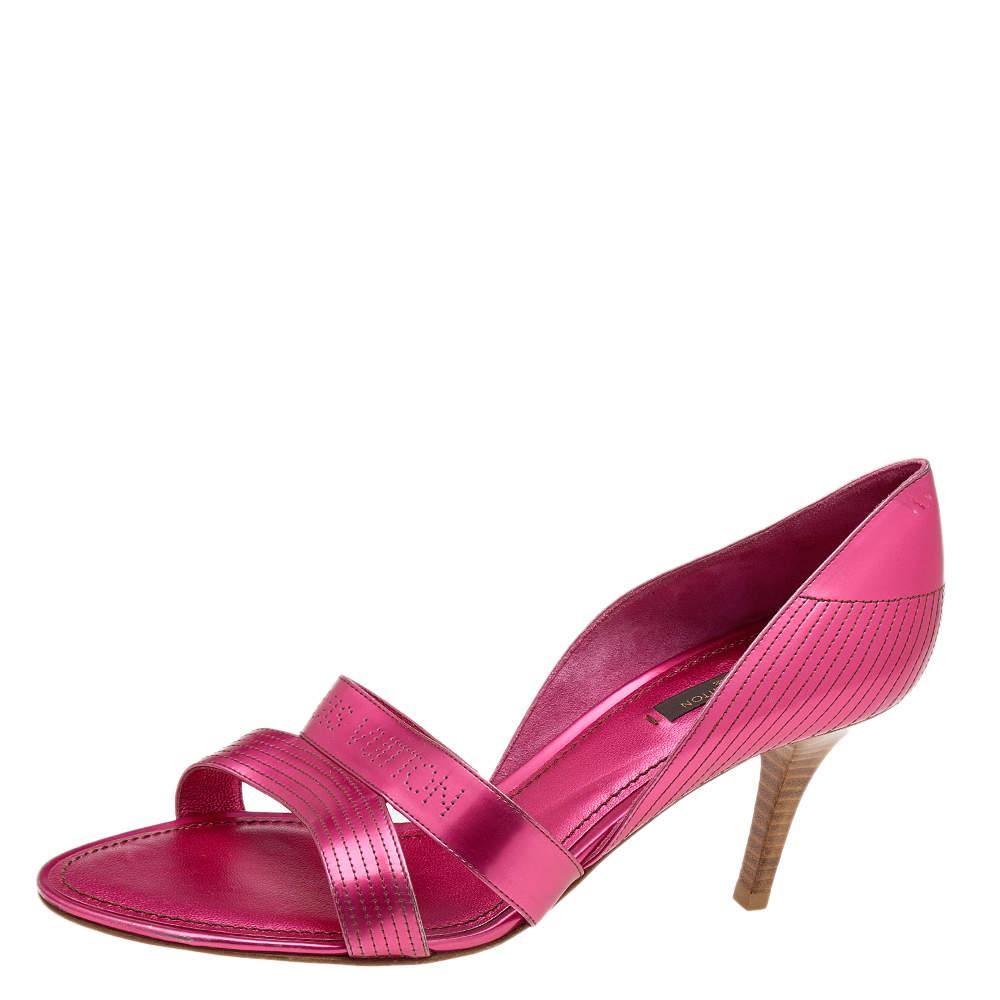 Louis Vuitton Metallic Pink Leather Open Toe Sandals Size 40.5 4