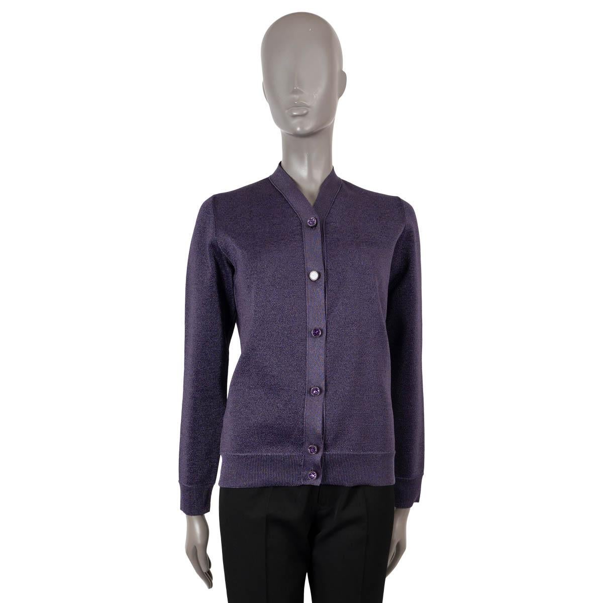 LOUIS VUITTON metallic purple polyester Button-Front Cardigan Sweater S In Excellent Condition For Sale In Zürich, CH