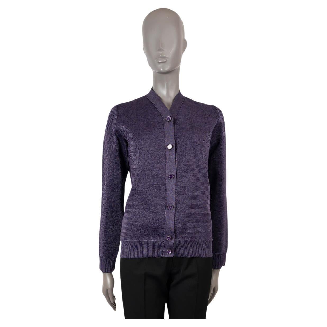 LOUIS VUITTON metallic purple polyester Button-Front Cardigan Sweater S For Sale
