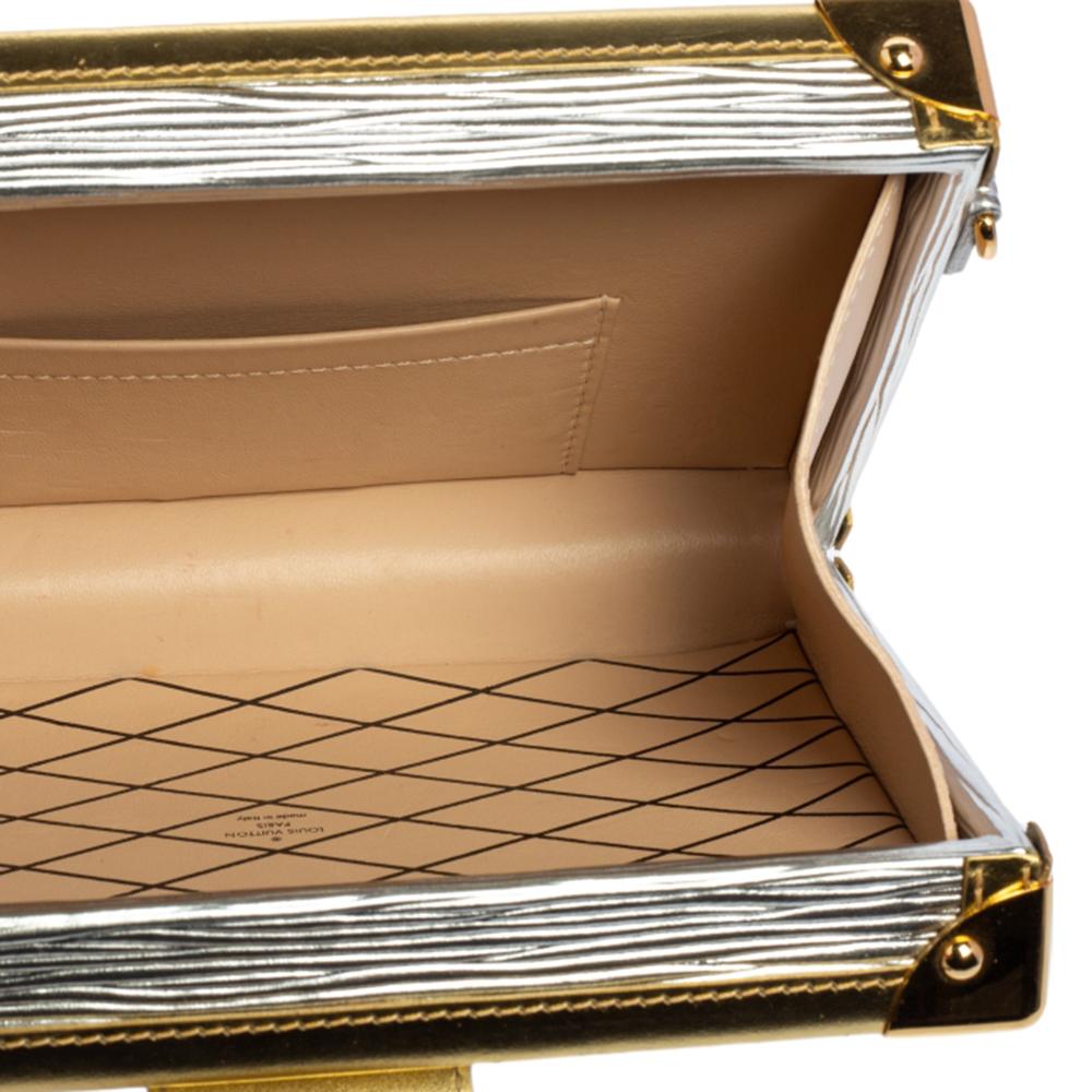 Louis Vuitton Metallic Silver/Gold Epi Leather Petite Malle Bag In Good Condition In Dubai, Al Qouz 2