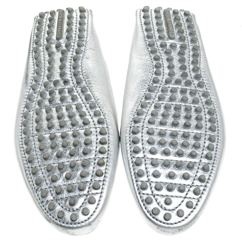 Women's Louis Vuitton Metallic Silver Leather Lombok Loafers Size 37
