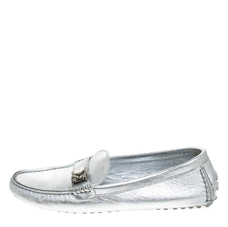 Louis Vuitton Metallic Silver Leather Lombok Loafers Size 37 1