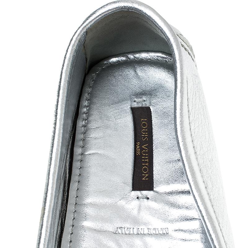 Louis Vuitton Metallic Silver Leather Lombok Loafers Size 37 2